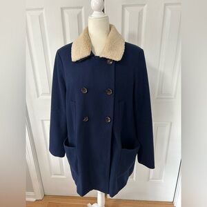 Farm coat jacket Old Navy woman’s size large removable collar navy blue pea coat